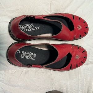 Rieker Red Leather Flats with Decorative Cutouts